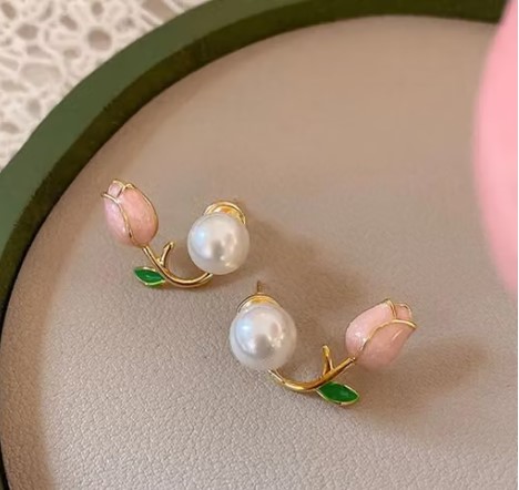 Pink Blossom Pearl Earrings