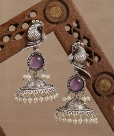 Peacock Purple Stone Jhumka